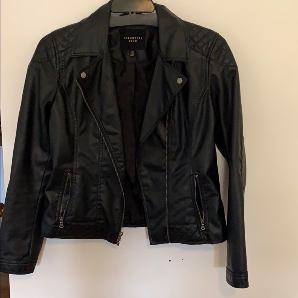 Celebrity pink leather jacket